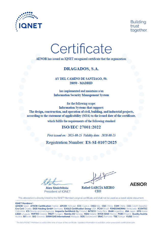Dragados Achieves ISO 27001 Certification in Information Security