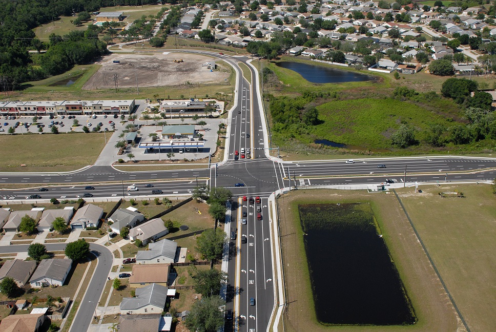 Aerial view of a multi-lane highway